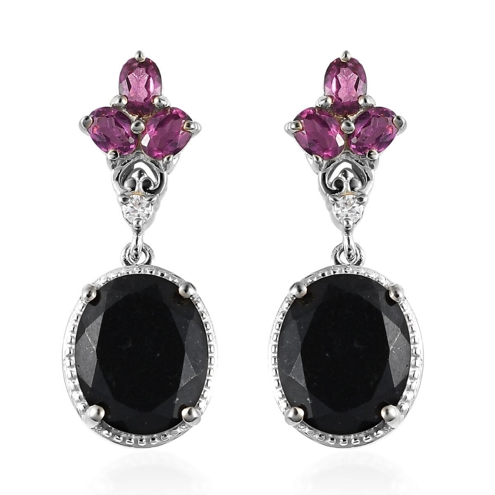 NWT BLACK TOURMALINE & MULTI-GEMSTONE EARRINGS IN PLATINUM OVER STERLING SILVER